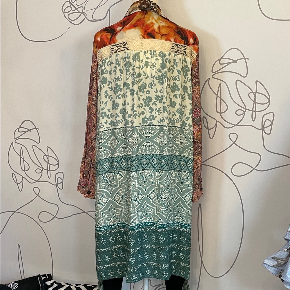 John Mark Multicolor Patchwork Printed Long Tunic Shirt - Picture 2 of 9